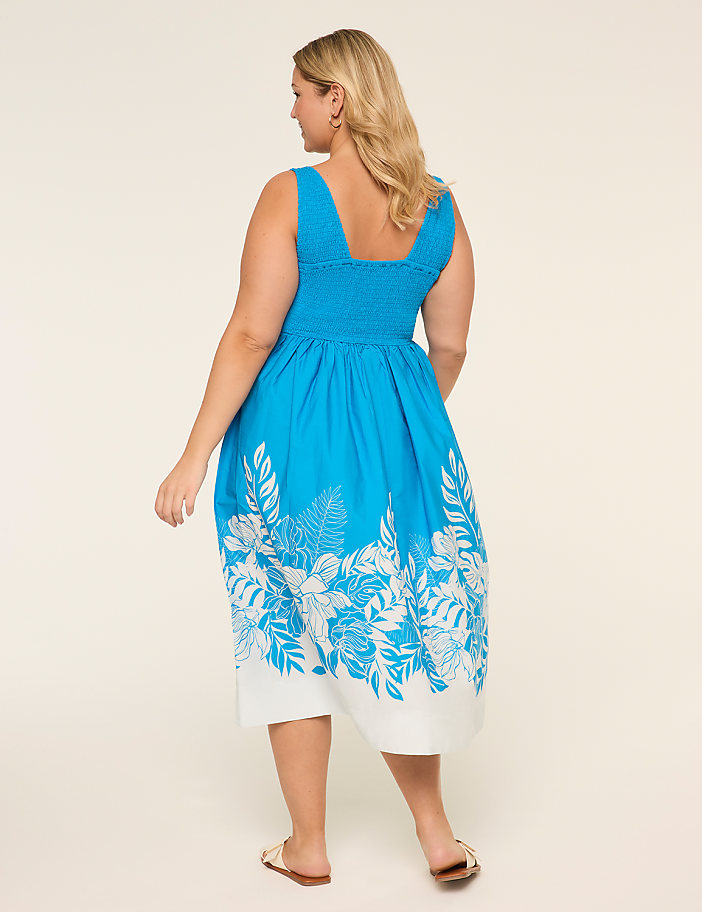 V-Neck Smocked-Bodice Midi Dress
