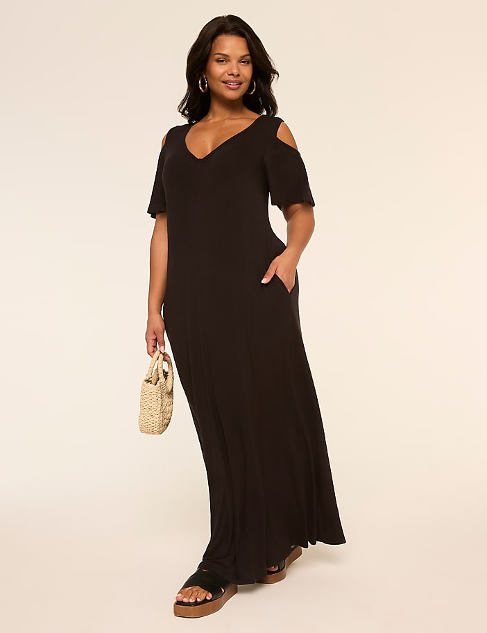 Cold-Shoulder Strappy-Back Maxi Dress