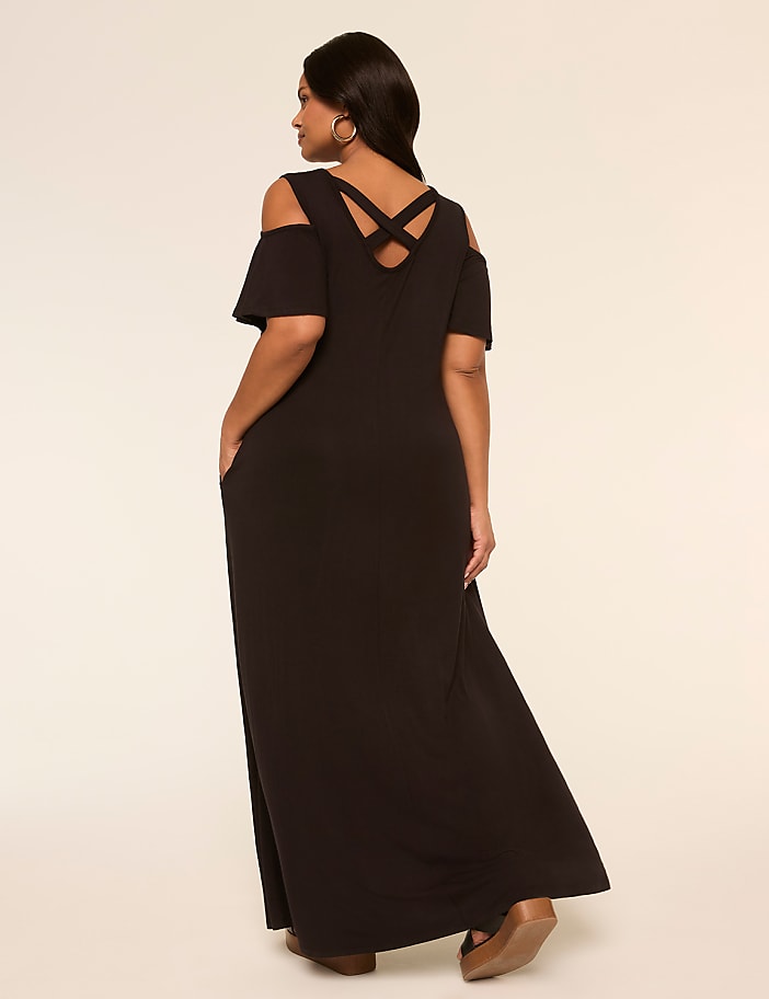 Cold-Shoulder Strappy-Back Maxi Dress