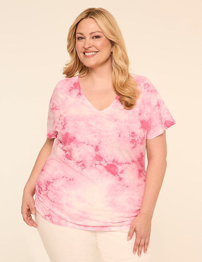 Short-Sleeve V-Neck Side-Ruched Tee