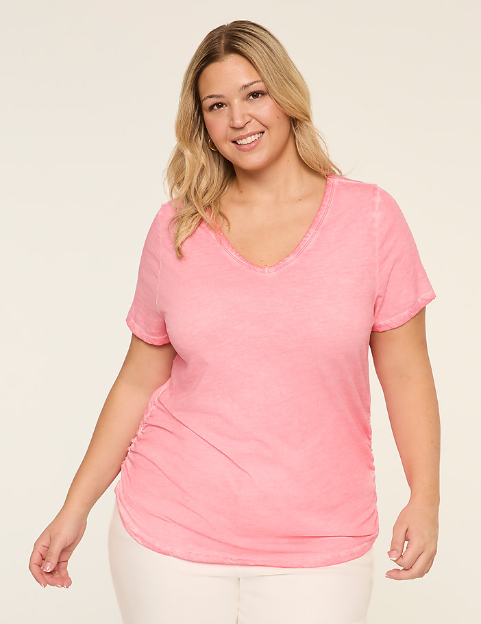 Short-Sleeve V-Neck Side-Ruched Tee