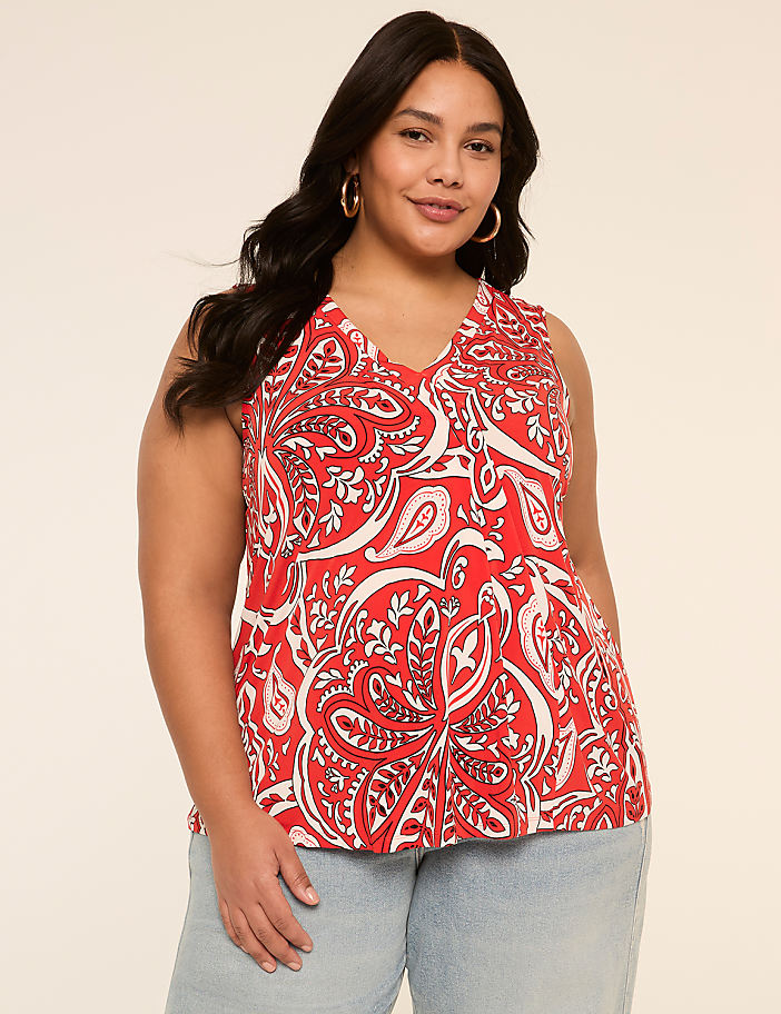 Swing Sleeveless Pleat-Front Top
