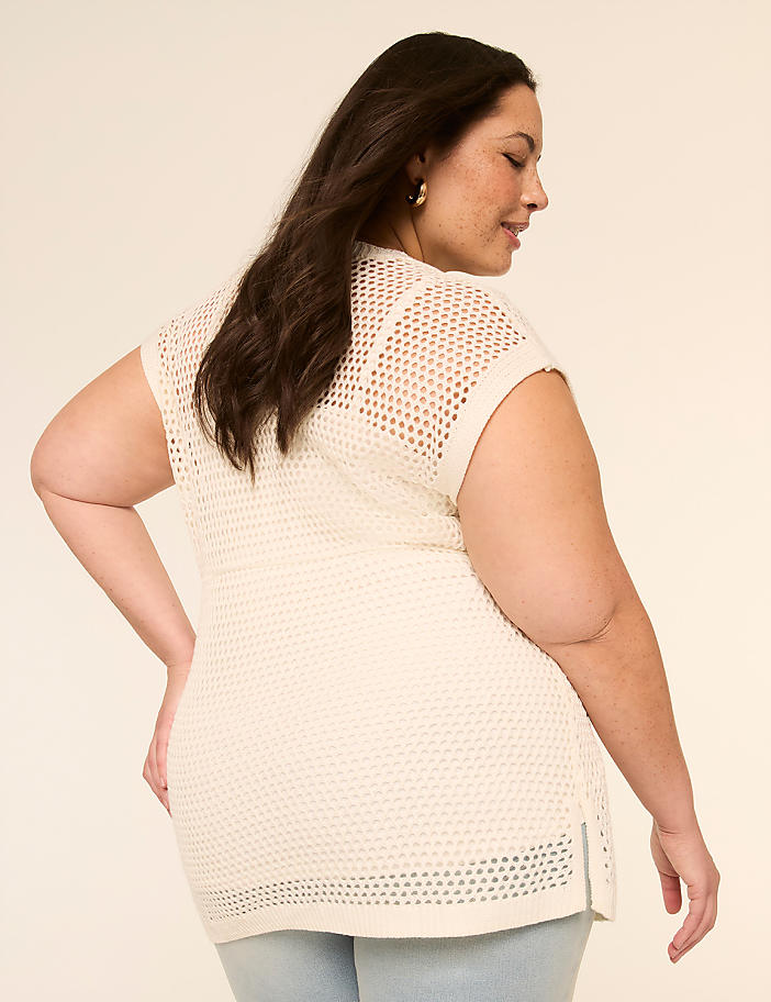 Open-Stitch Belted Cardigan
