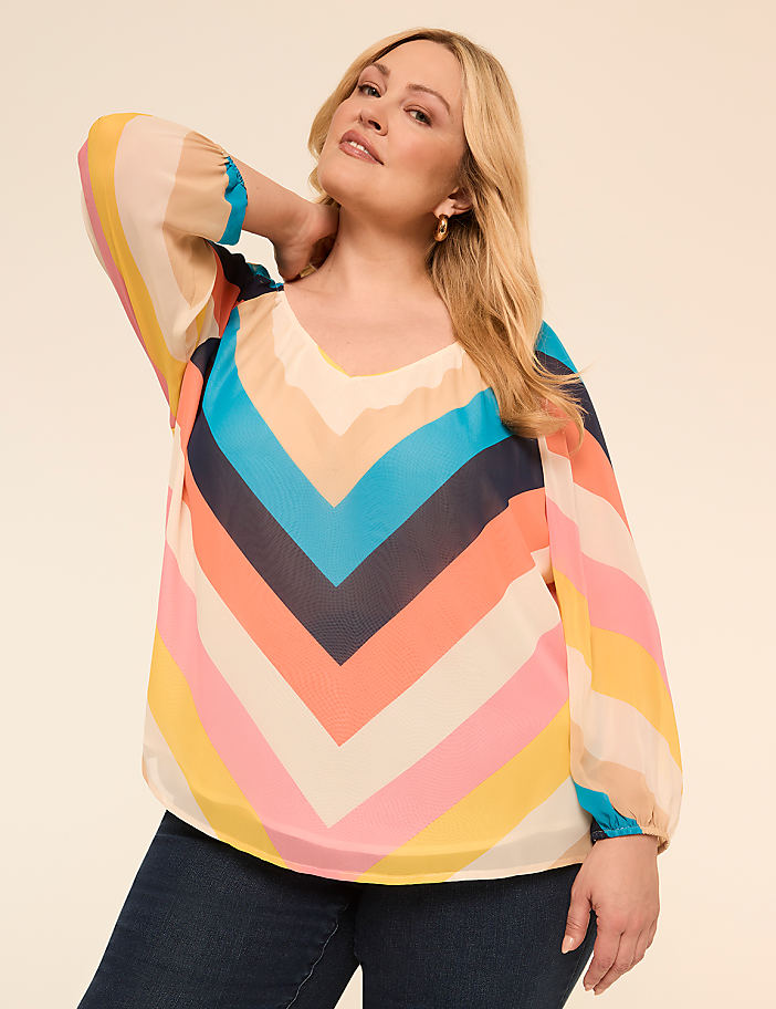 Swing Bracelet-Sleeve V-Neck Blouse