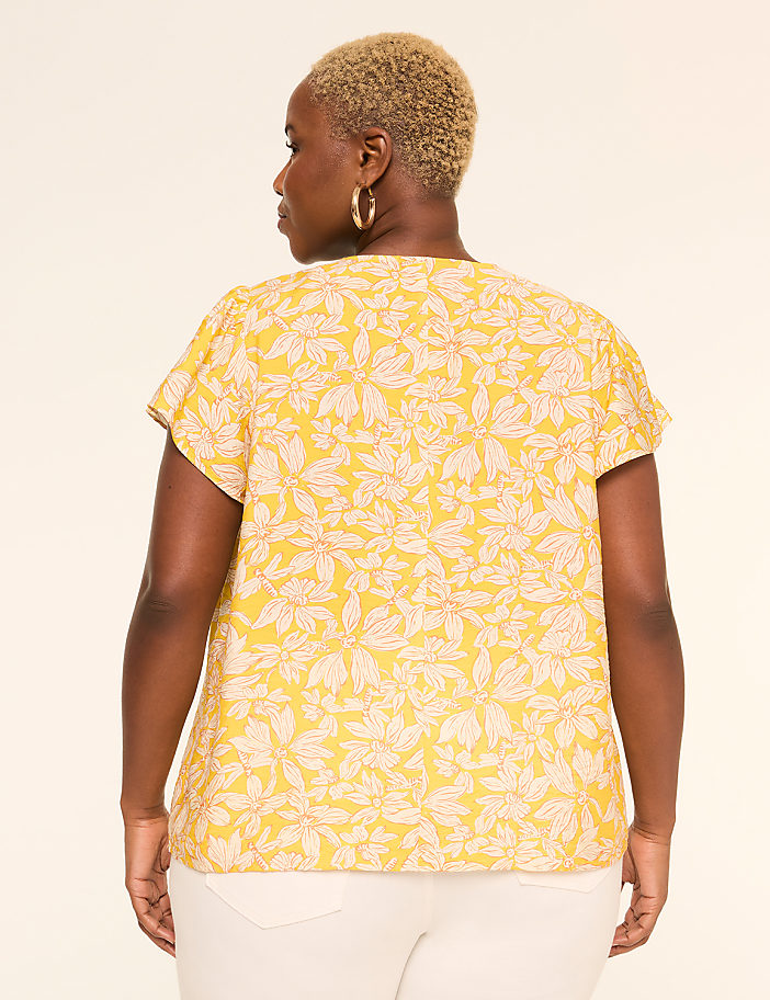 Flutter-Sleeve Notch-Neck Popover Blouse
