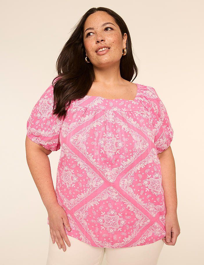 Square-Neck Popover Peasant Blouse