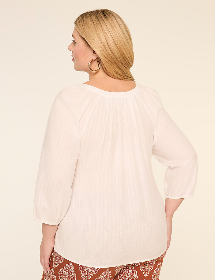 Notch-Neck Elbow-Sleeve Blouse