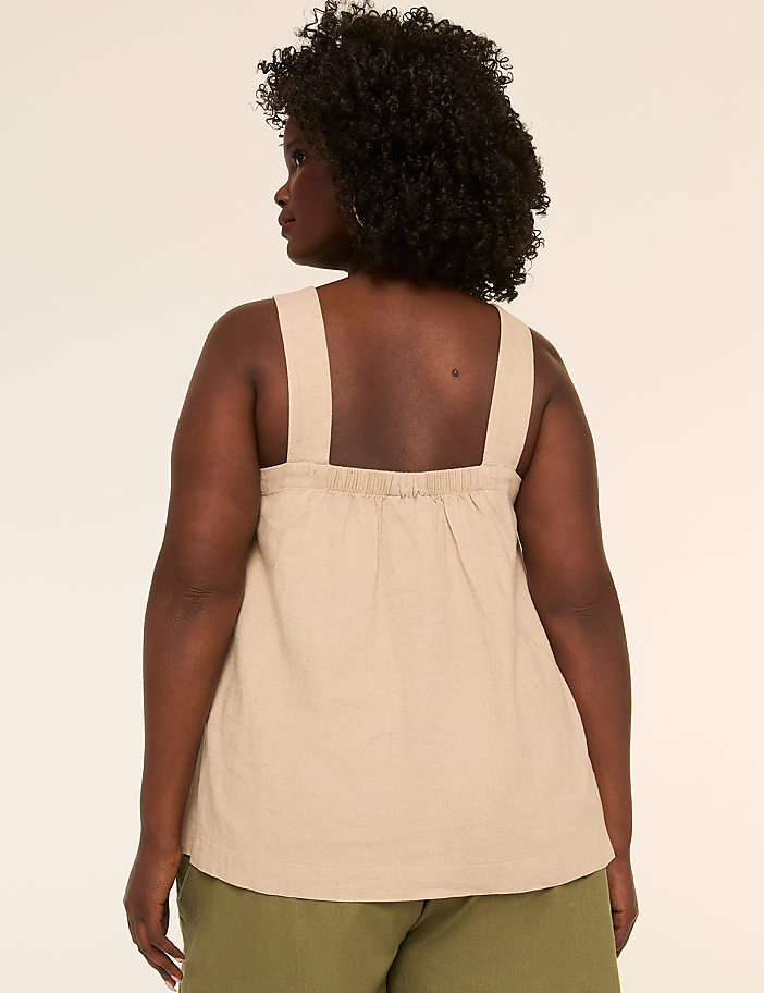 Square-Neck Linen-Blend Tank