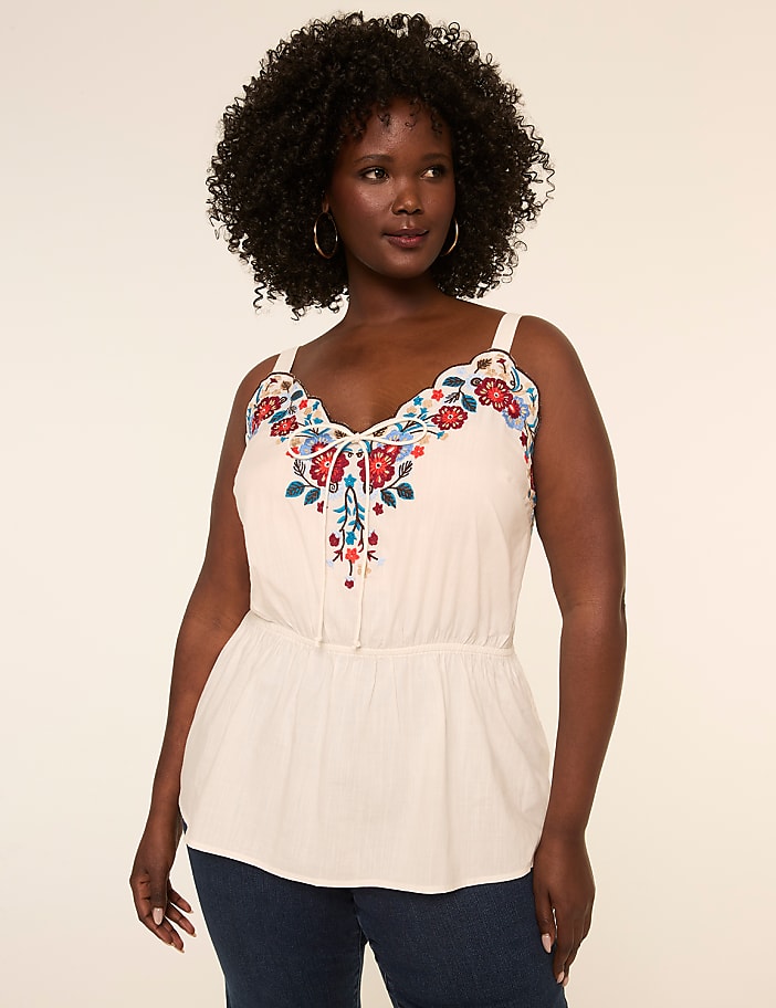 Embroidered V-Neck Tank