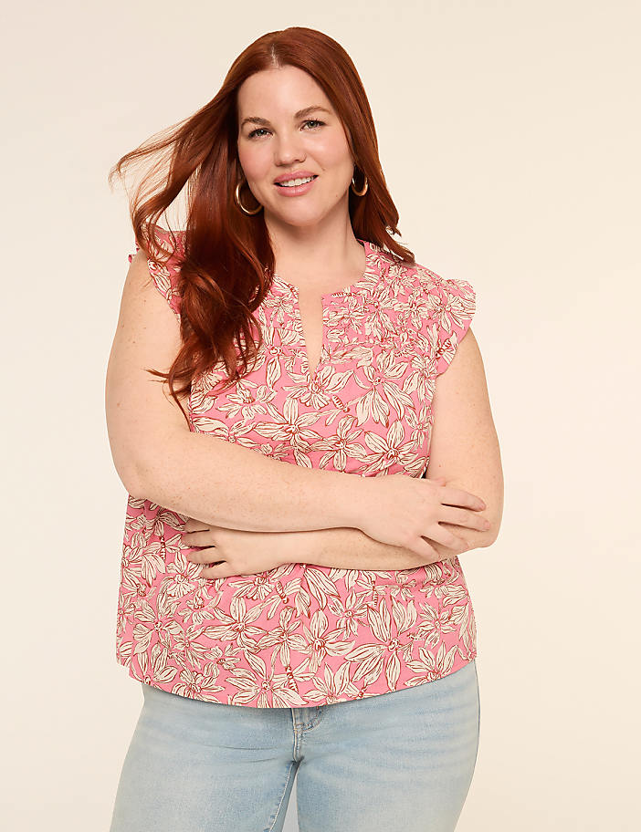 Flutter-Sleeve Smocked-Yoke Top