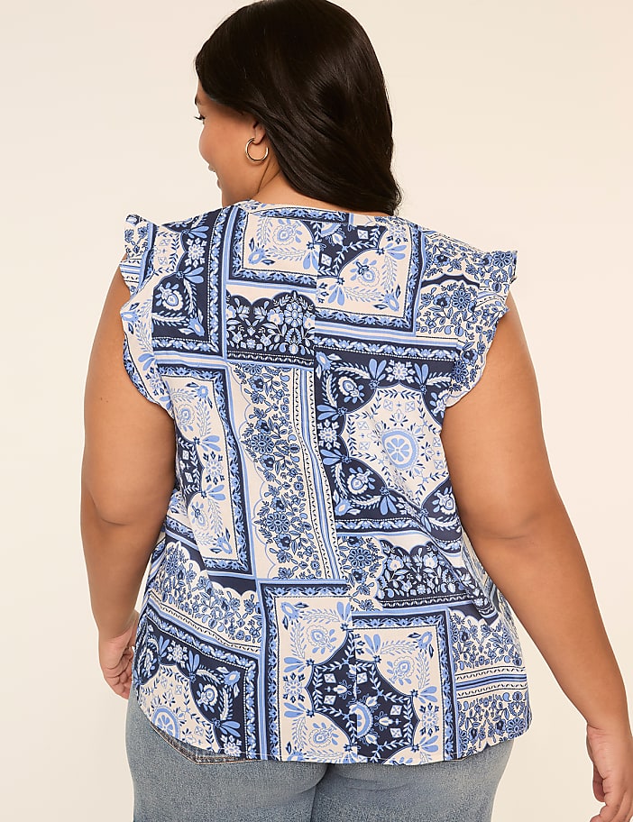 Flutter-Sleeve Smocked-Yoke Top