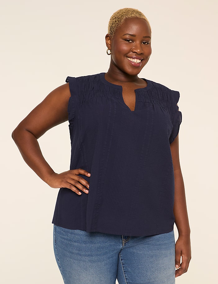 Flutter-Sleeve Smocked-Yoke Top