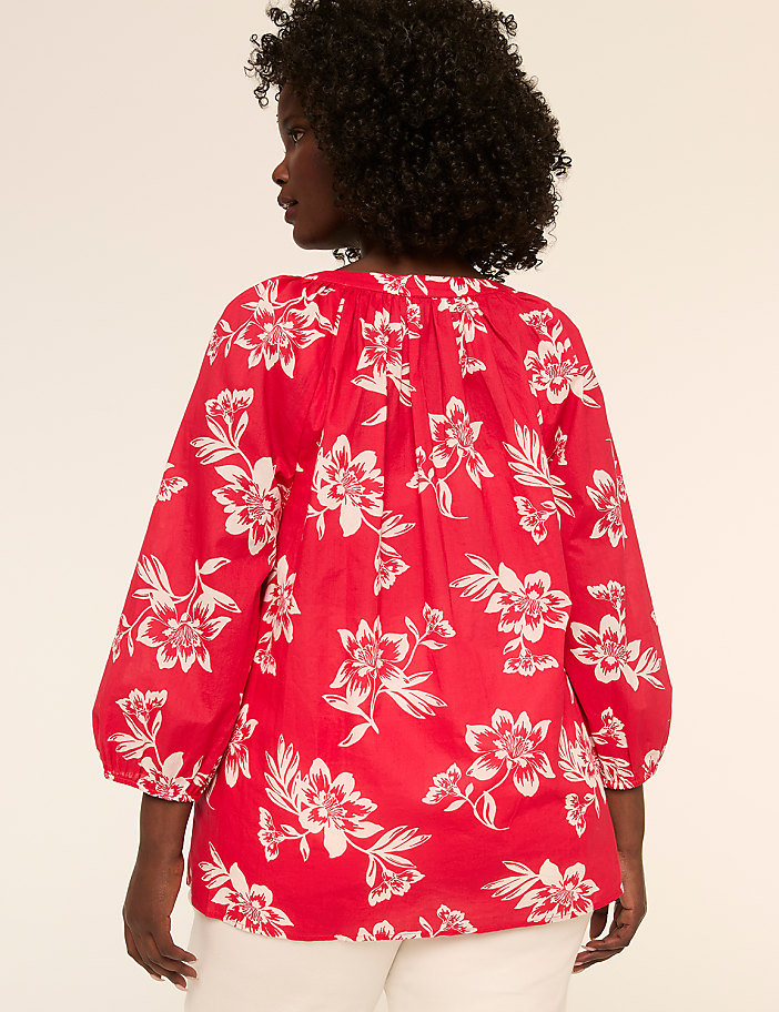 Notch-Neck Elbow-Sleeve Blouse