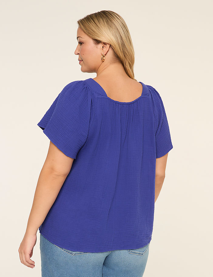 Flutter-Sleeve Square-Neck Gauze Top