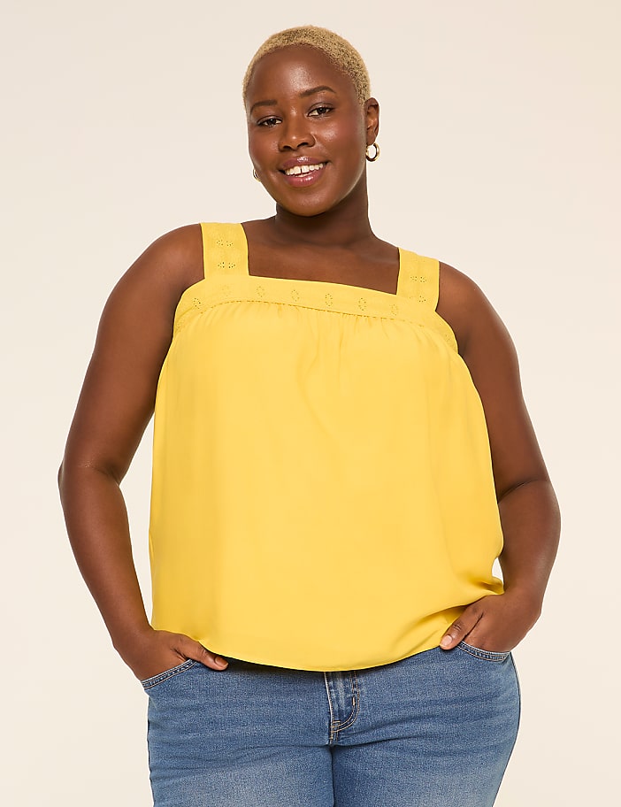 Eyelet-Trim Square-Neck Tank