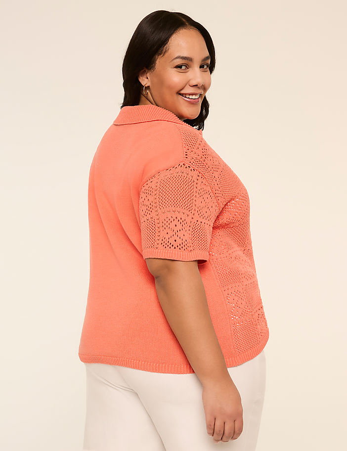 Short-Sleeve Collared Sweater Pullover