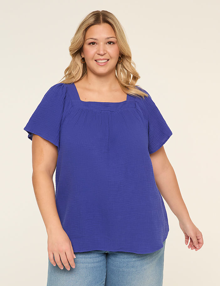 Flutter-Sleeve Square-Neck Gauze Top