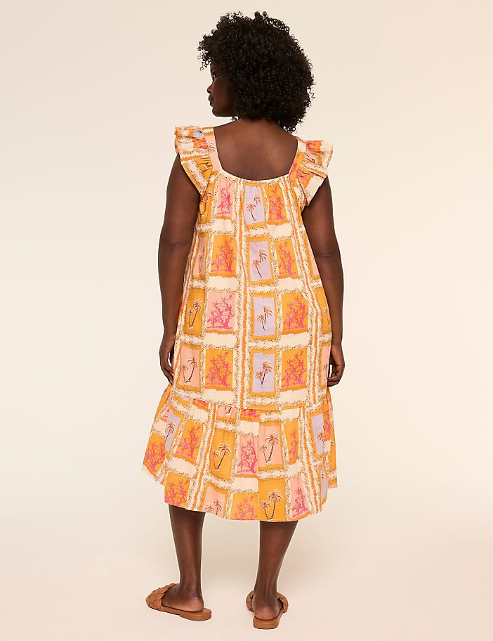 Flutter-Sleeve Postcard Midi Dress
