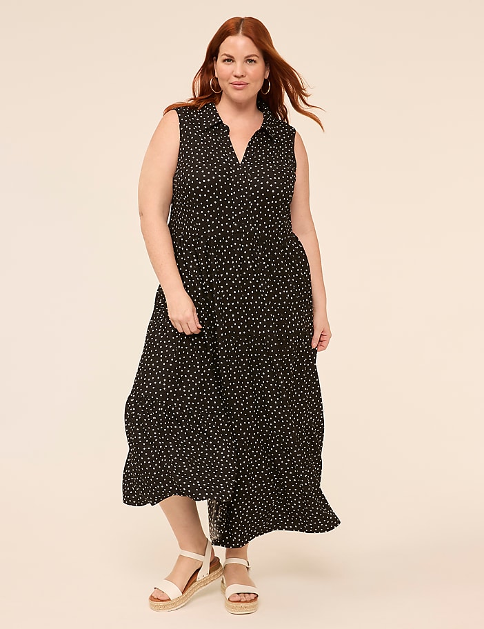 Sleeveless Collared High-Neck Maxi Dress
