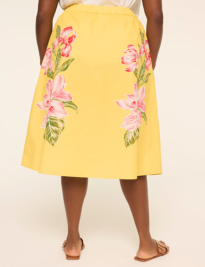 Shirred Poplin Midi Skirt