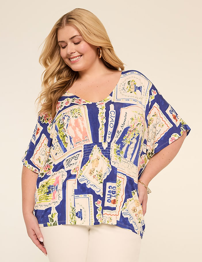 Dolman-Sleeve Smocked-Front Top