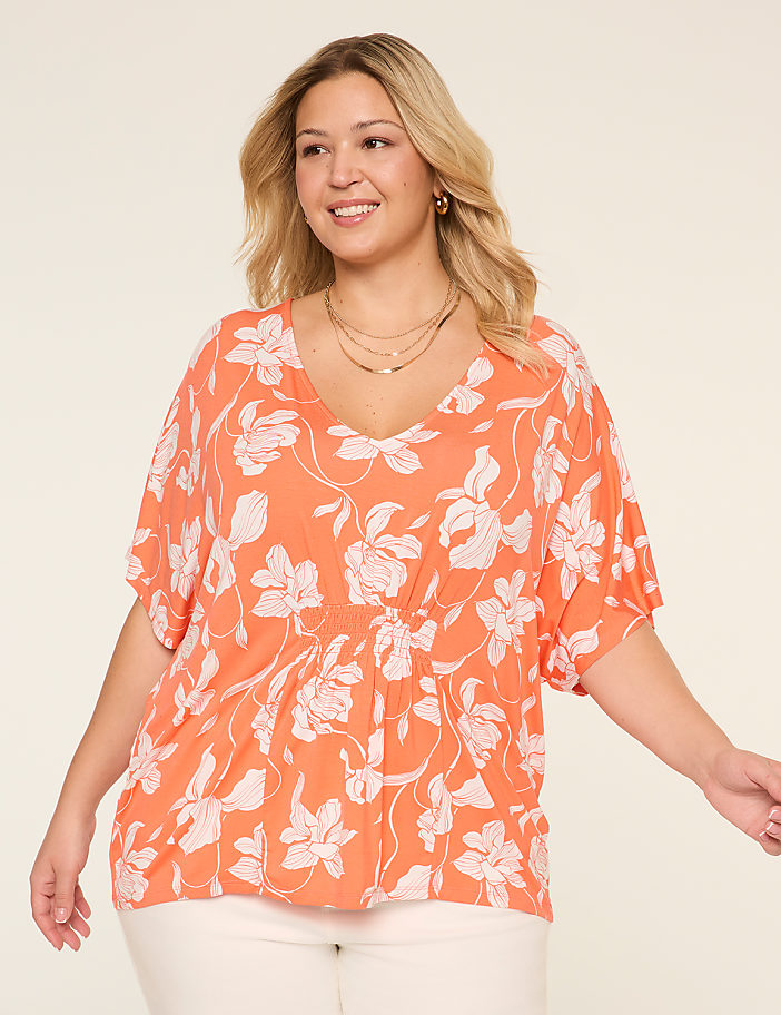 Dolman-Sleeve Smocked-Front Top