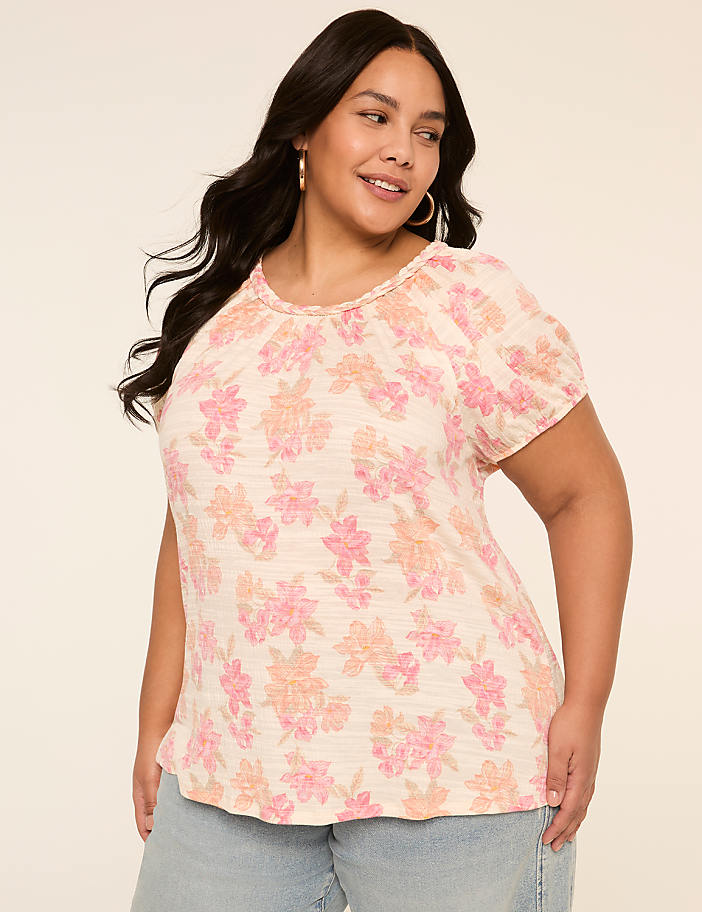 Short-Sleeve Braided-Neck Top