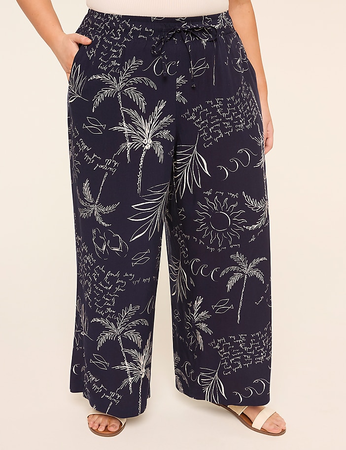 Printed Pull-On Flowy Wide Leg Pant
