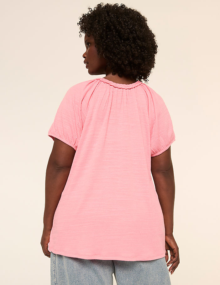 Short-Sleeve Braided-Neck Top