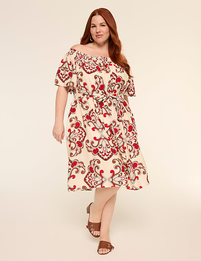 Off-The-Shoulder Tie-Waist Short Dress