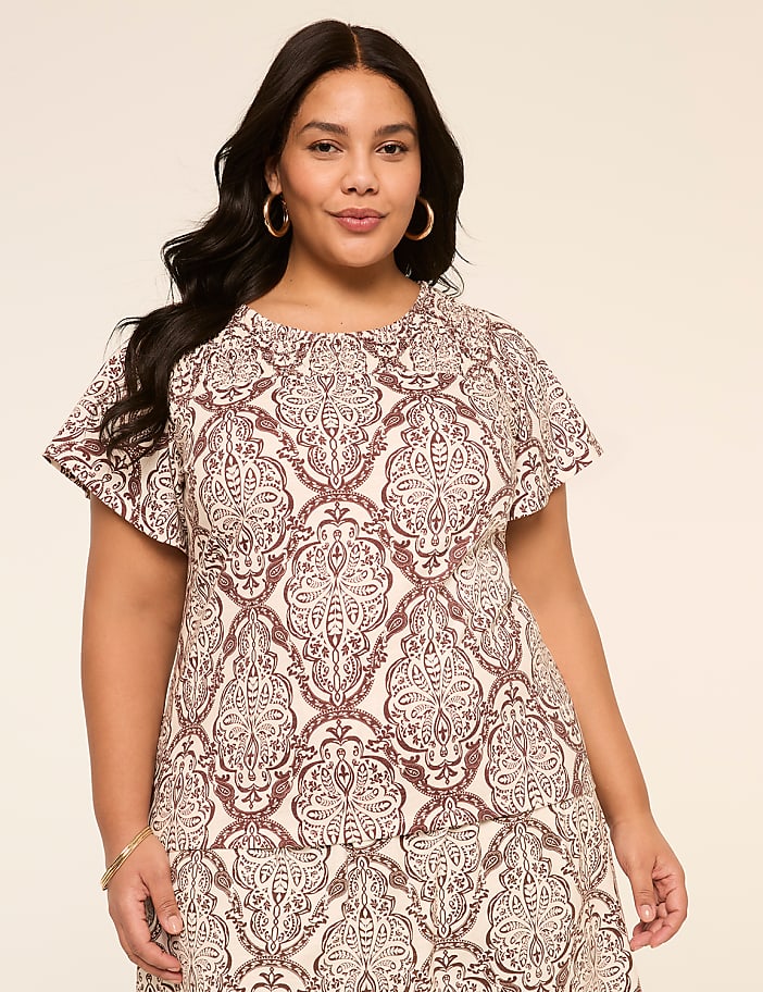 Flutter-Sleeve Smocked-Yoke Top
