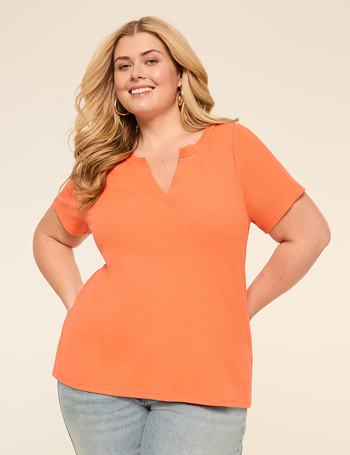 Short-Sleeve V-Notch Neck Top