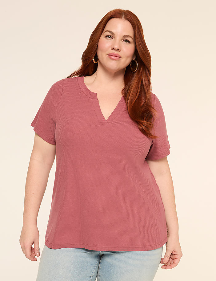Short-Sleeve V-Notch Neck Top