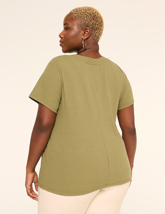 Short-Sleeve V-Notch Neck Top