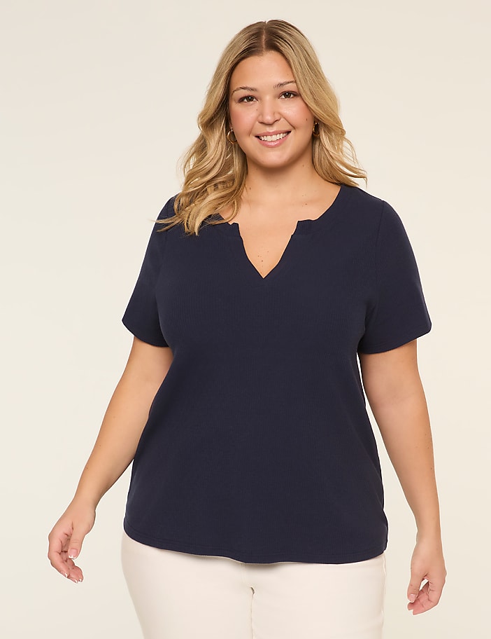 Short-Sleeve V-Notch Neck Top