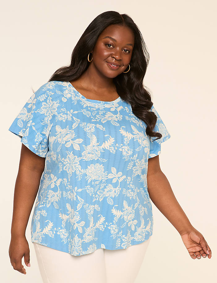 Shirred Flutter-Sleeve Top