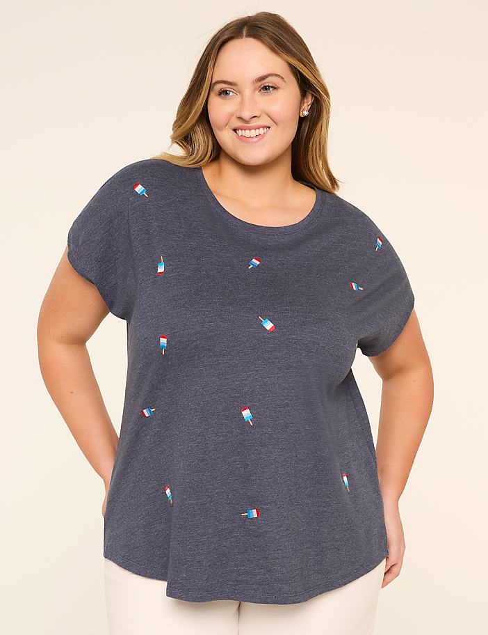 Dolman-Sleeve Embroidered Popsicles Tee