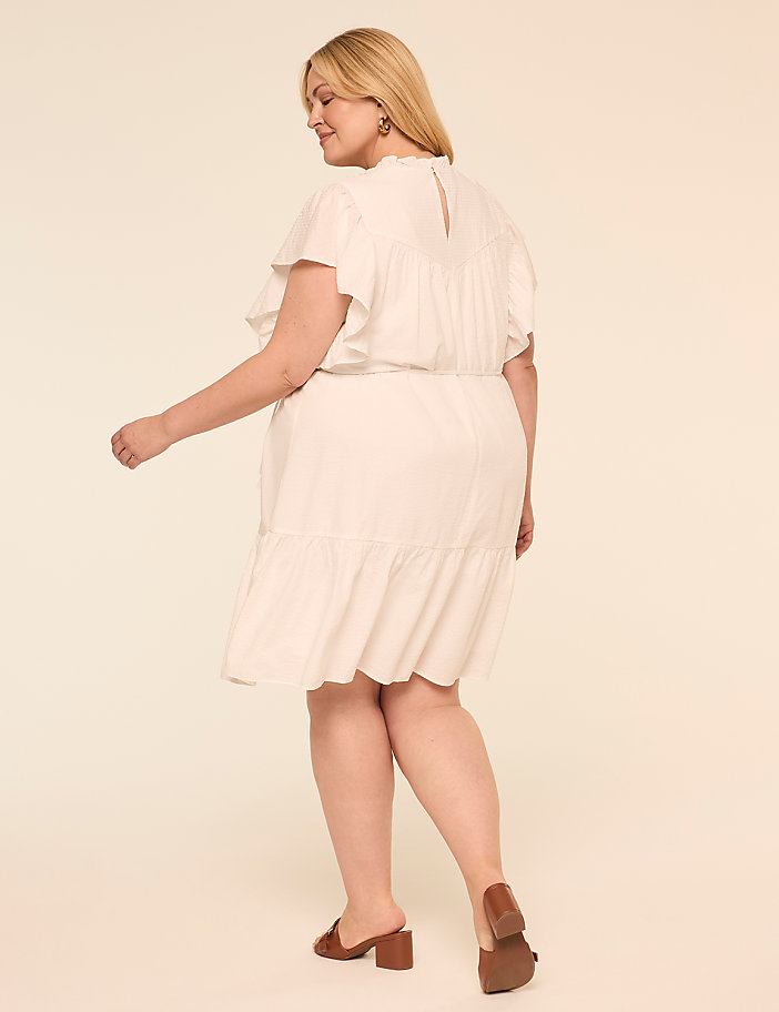 Flutter-Sleeve Tie-Waist Short Dress