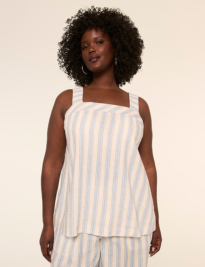 Square-Neck Linen-Blend Tank