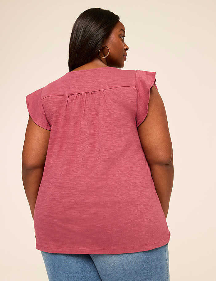 Flutter-Sleeve Lace-Trim Top