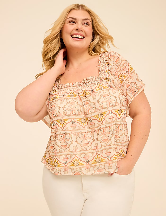 Smocked Square-Neck Top