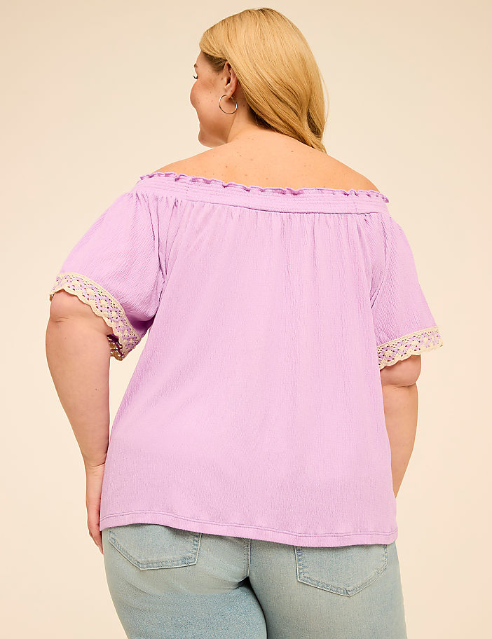 Off-The-Shoulder Crochet-Sleeve Top