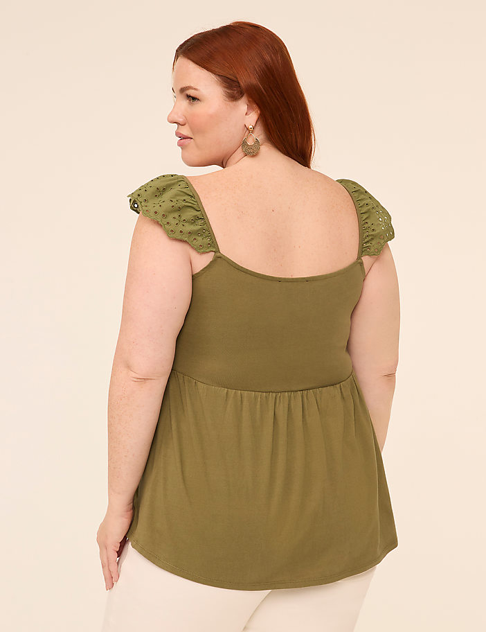 Eyelet-Sleeve Smocked Peplum Top