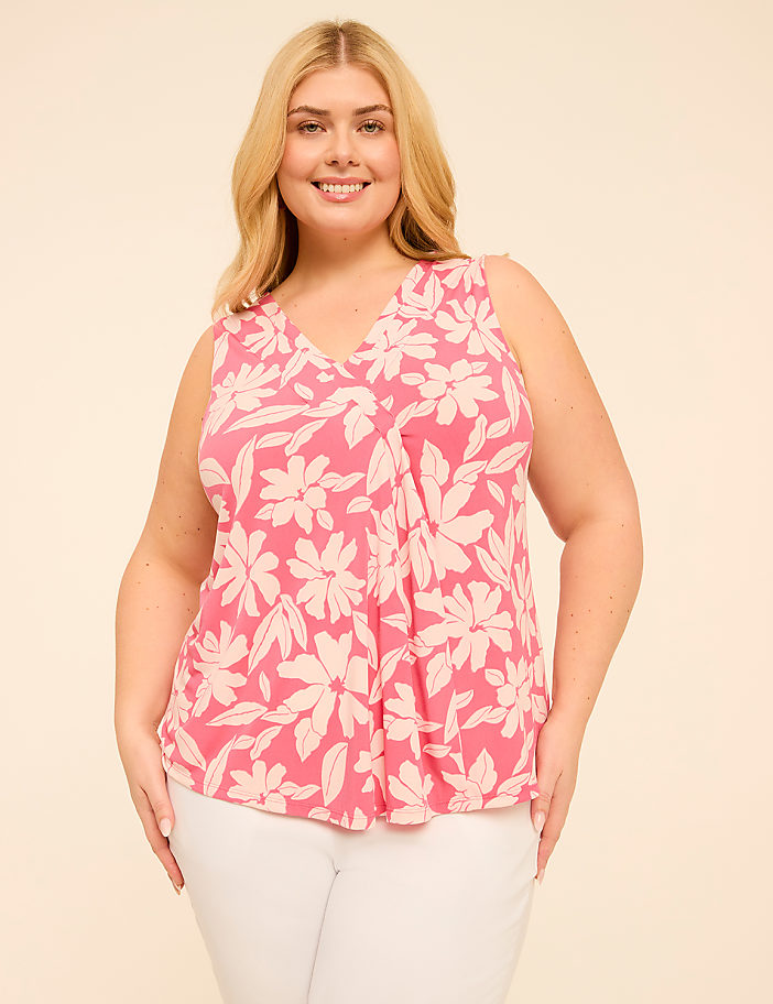 Swing Sleeveless Pleat-Front Top