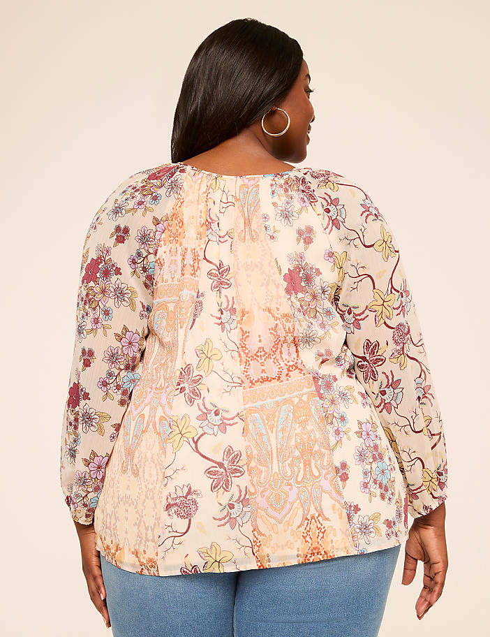 Bracelet-Sleeve Paneled Popover Blouse