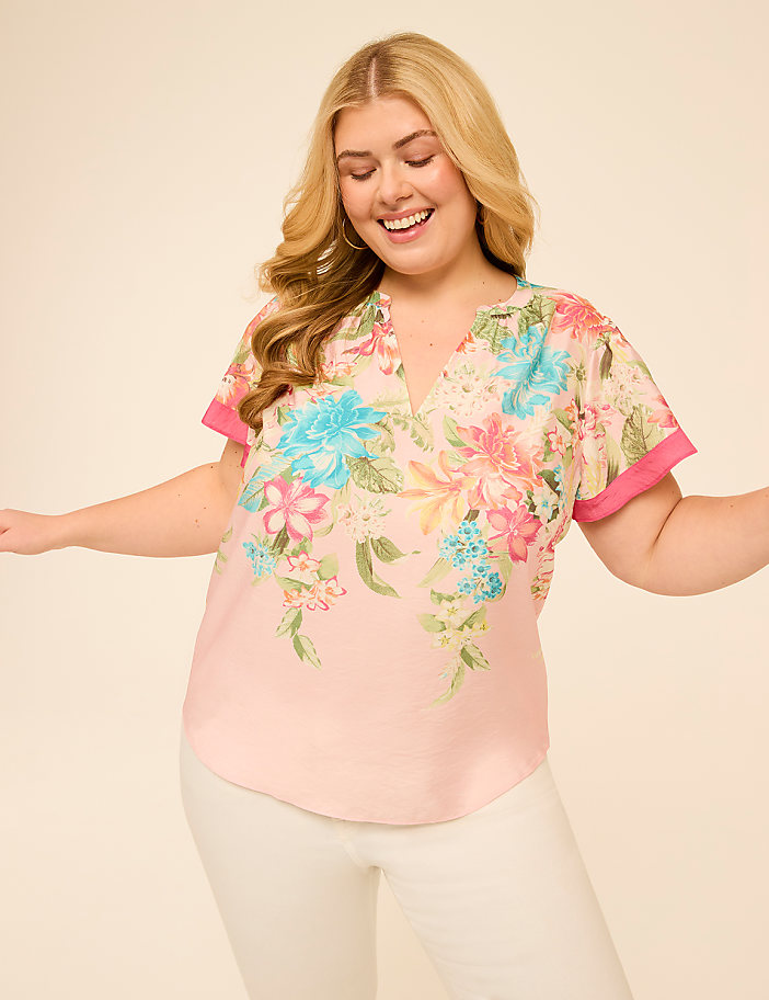 Flutter-Sleeve Split-Neck Popover Top