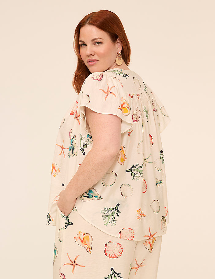 Flutter-Sleeve Button-Front Popover Blouse