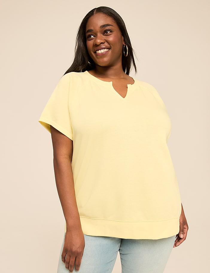 Short-Sleeve Notch-Neck Sweatshirt