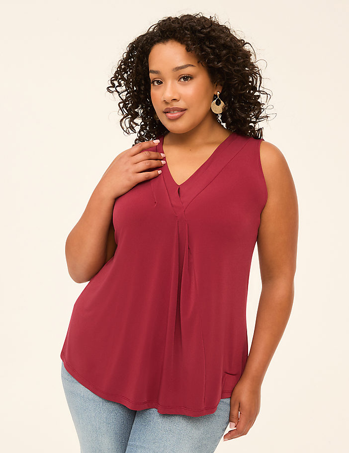 Swing Sleeveless Pleat-Front Top