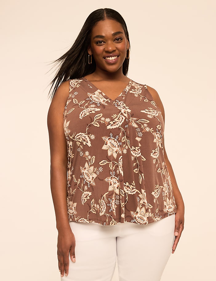 Swing Sleeveless Pleat-Front Top